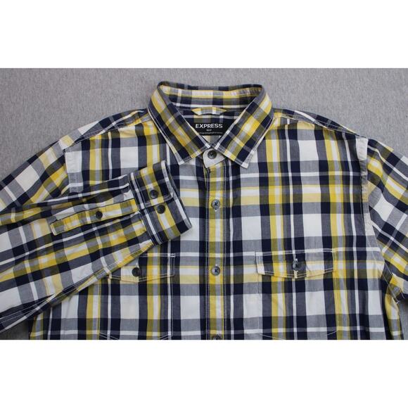 Express Shirt Mens Size M Long Sleeve 100% Cotton Button-Up Plaid Collared - Picture 1 of 7